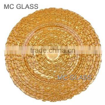 Cheap Home Decoration Wholesale Gold Silver Square Design Glass Charger Plate