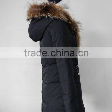 Ladies Waist Shaped Real Raccoon Fur Trim Hood Down Parka photo-4