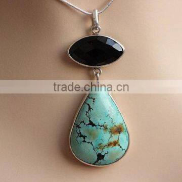 falak gems Turquoise black onyx pendant Gemstone silver pendant