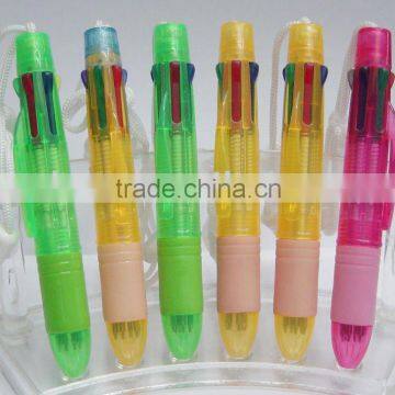 Yiwu Multicolor Ballpoint pen sixcolors plastic ballpen with sling