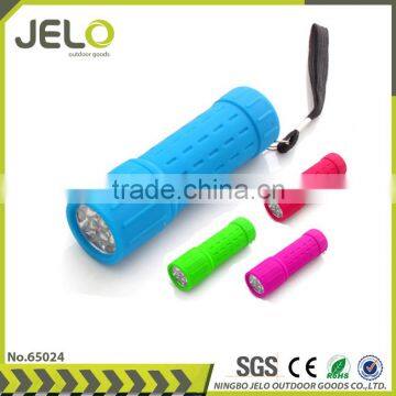 Ningbo JELO Sales Promotion Super Bright Plastic 9LED Torch Cheaper Gift Flashlight Rubber Soft Touch