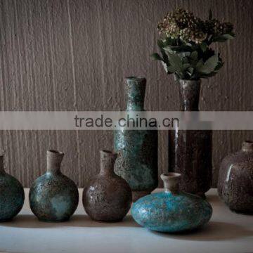 Shabby chic glazed ceramic small bottles small vases