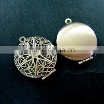 27mm vintage style round antiqued bronze filigree photo locket pendant charm DIY supplies 1111002