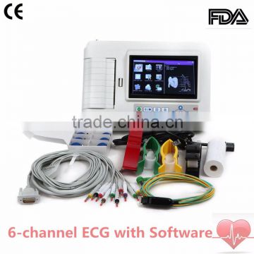 2015 new Digital 6-channel Touch screen color Electrocardiograph ECG EKG machine with software