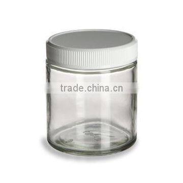 Straight Sided Clear Glass Jar 4 oz(120ml) w/ Std White Lid