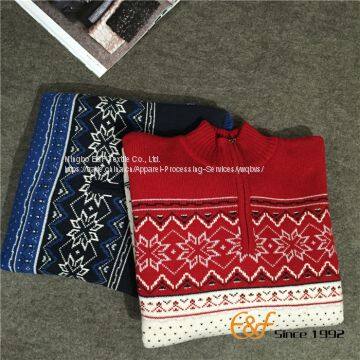 Zipper Half Turtleneck Sweater With Snowflake Pattern photo-5
