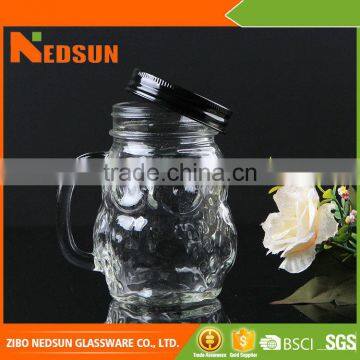 Wholesale alibaba Embossed Factory direct sales owl shaped glass jar