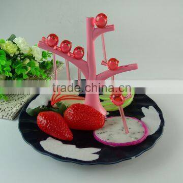 Bulk Stock Cheap Black Glazed Round Porcelain Fruit Plate With Plastic Stick Wholesale photo-2