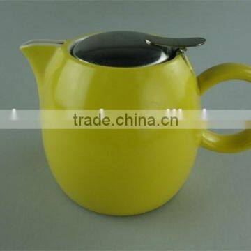 Hot Sale Stock Cheap Ceramic Colorful Round Tea Pot With Stainless Steel Lid photo-2