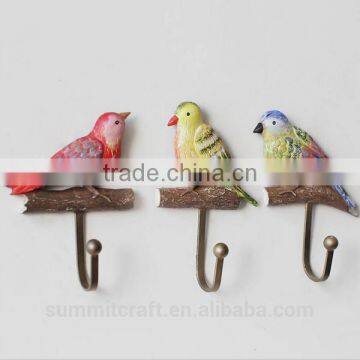 Set of 3 rustic home decorative resin bird wall hooks