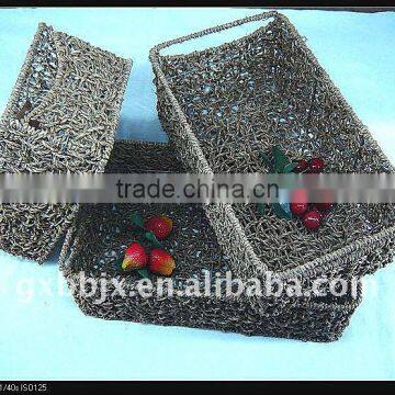 Rectangle Seagrass Weaving Iron Frame Storage Handmade Basket