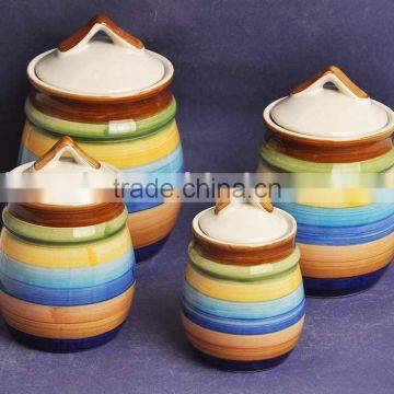 4pcs canister set,stoneware with hand painting