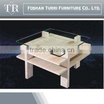 Modern Iran Imported Travertine With Glass Surface Coffee Table photo-2