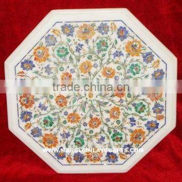 Pietra Dura Marble Inlay White Table Tops