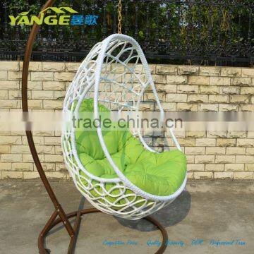 White PE Rattan Wicker Hanging Swing Egg Chair with Arm