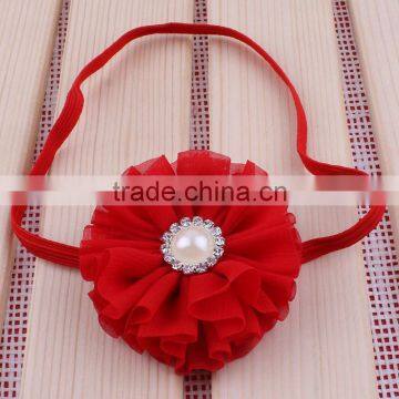 Chiffon Flower Headband With Pearl Center for Kids Hair Accessories photo-3