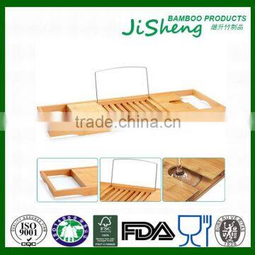 100% Bamboo Bathtub Caddy With Extendable Sides, Cellphone Tray & Integrated Wine Glass Holder photo-6