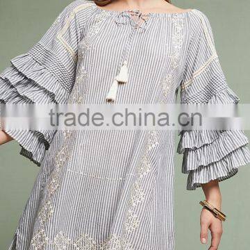 2017 Wome Clothing Dress Boho Ruffled Sleeves Embroidered Shift Names Of Girls Dress HSd5163 photo-2