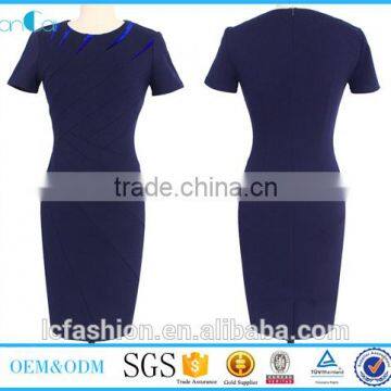 Ladies office wear short sleeves business patchwork casual business party fitted bodycon pencil dress 2017