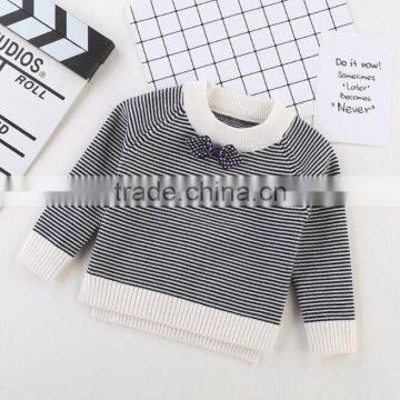 Wholesale Chinese Winter Clothes Kids Striped Cropped Pullover Sweaters With Bowknot photo-2