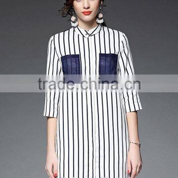 Outdoor Custom Cheap Lady Striped Breathable Linen Shirt Nice Design photo-2