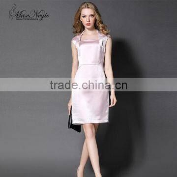 Maxnegio notch lapel pink color cap sleeve office dress