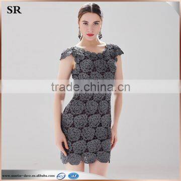 Short Sleeve Flower Cut-out Metallic Effect Ladies Slim Body Crochet Dress SR- D782 photo-2
