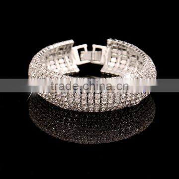 Luxury Zircon WeddingJewelry for Bride Full Cupchain Crystals Cuff Bracelet hign end bride bracelet jewelry