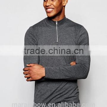 High Quality Mens 1/4 Zipper Long Sleeve T-Shirt Grey Plain Muscle Fit Gym T Shirt Sports Wear OEM