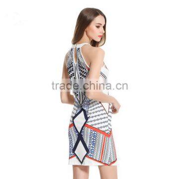 Zm50236b 2017 New Style Printed Dress Round Neck Fashion Dresses Women Lady photo-4