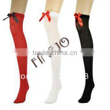Sexy women's silk lace knee bows socks thigh high stockings 8195
