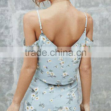 Cold Shoulder Tank Top/Floral Print Tank Top