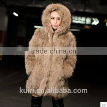 2016 New Fashion Faux Fox Fur Coat Women Winter Medium Long Short Luxury Fake Fur Coats Female Hooded Jacket Overcoat Mink Coat photo-2