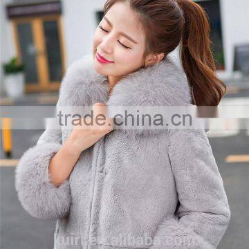 Women Rex Rabbit Fur Coat Hooded Casual Winter Coats and Jackets With Fox Fur Collar photo-3