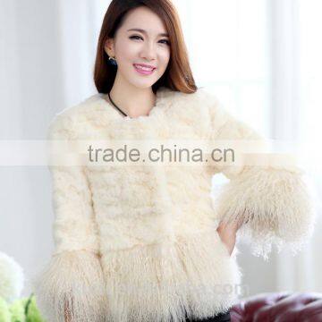 Women's Real Rabbit Fur Coat With Mongolia Lamb Fur Big Skirt Hem Bright Color Natural Fur Coats Female photo-6