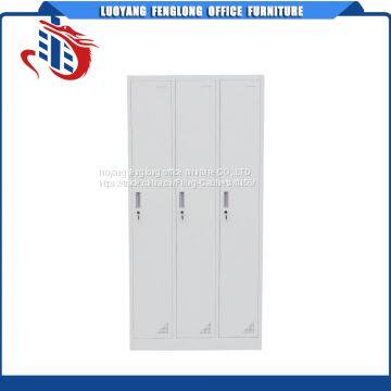 Modern Bedroom almirah wardrobe design powder coated steel 3 door vertical hanging clothes storage cabinet locker