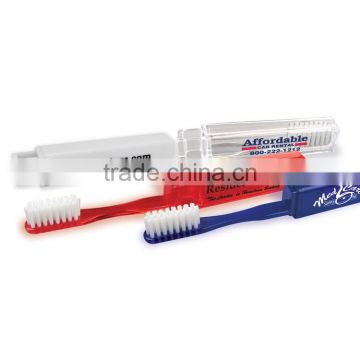 Traveler's Toothbrush - fits easily into purse, pocket or travel kit, medium-soft, white bristles and comes with your logo