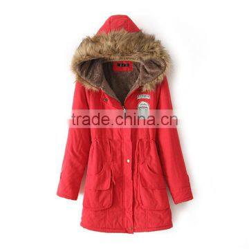 Womens Hooded Warm Winter Coats Faux Fur Lined Parkas Black Pink Green Blue Red