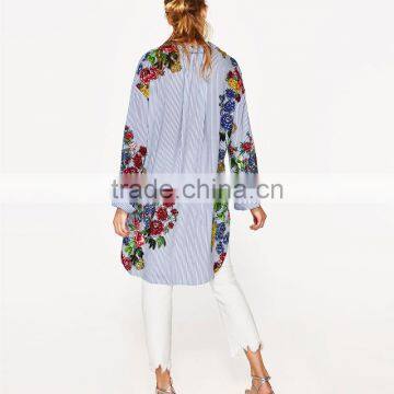 Designer Office Women Wear Floral Print Long Sleeve Striped Shirt photo-4