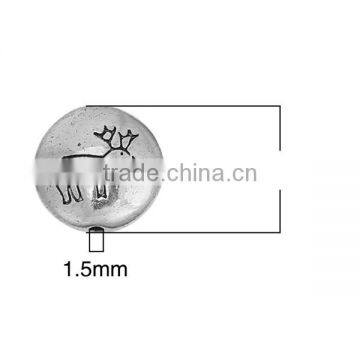 Zinc Based Alloy Spacer Beads Round Antique Silver Christmas Reindeer Carved About 14mm Dia photo-2