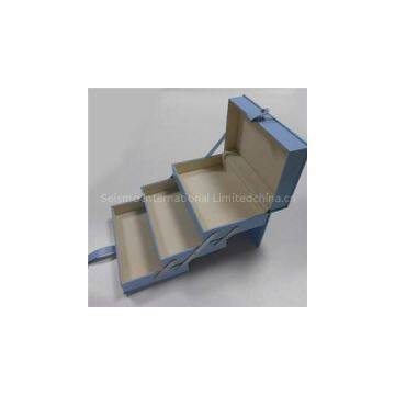 Blue Collapsible Leather Cosmetic Box