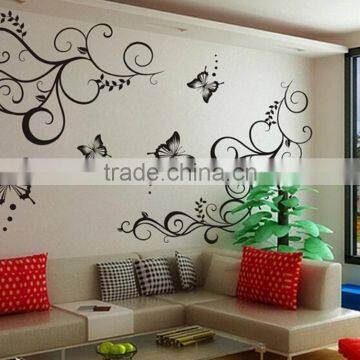 Black Flower Vine Butterfly Home Decor Art Decal Removable Wall Stickers