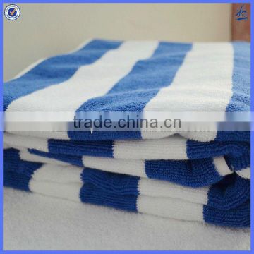 high quality white and blue striped bath towel