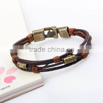 XP-LB-2182 Hot Sale Ancient Bronze Metal Alloy Leather Bracelet photo-3