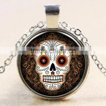 XP-TGN-S-121 Best Price Round Glass Cabochon Colorful Dome Mandala Diy Image Skull Time Gemstone Necklace For Gift