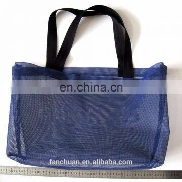 Plastic Blue Handle Women Mesh Shopping Bag