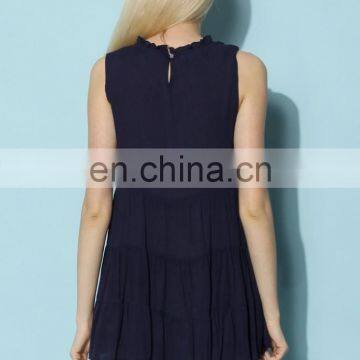 Women Slim Girls Navy Chiffon Pleated Casual Tunci Party Dress photo-3