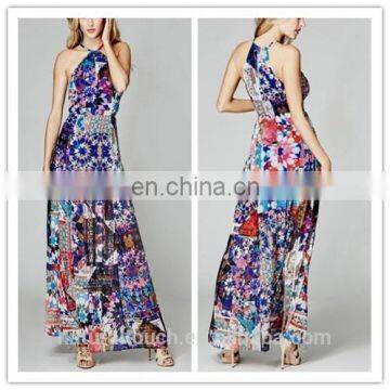 Affordable Sexy Printed Halter Neck Sleeveless European Evening Dresses (DRS176701)