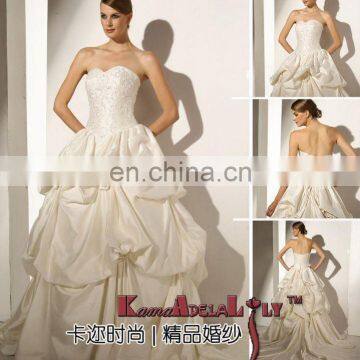 1569 Ivory and Pink elegant high quality wedding dress(bridal dress) MOQ one piece wedding gown factory evening dinner dress