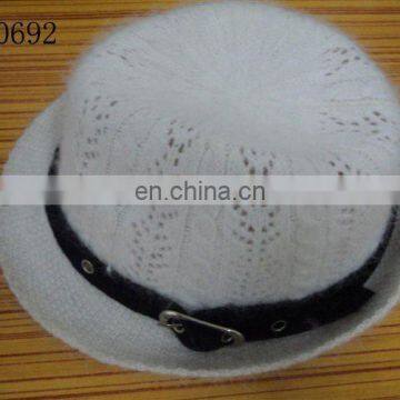 knitted fedora hat with rabbit fur